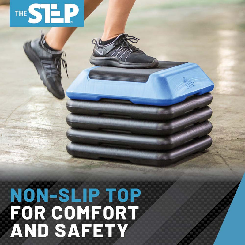 The Step Adjustable High Step Aerobic Platform with 4 Risers - Made in the USA - Blue