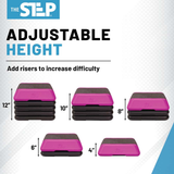 The Step Adjustable High Step Aerobic Platform with 4 Risers, Home Gym Workout Equipment, Fitness Exercise Equipment Made in the USA - Pink