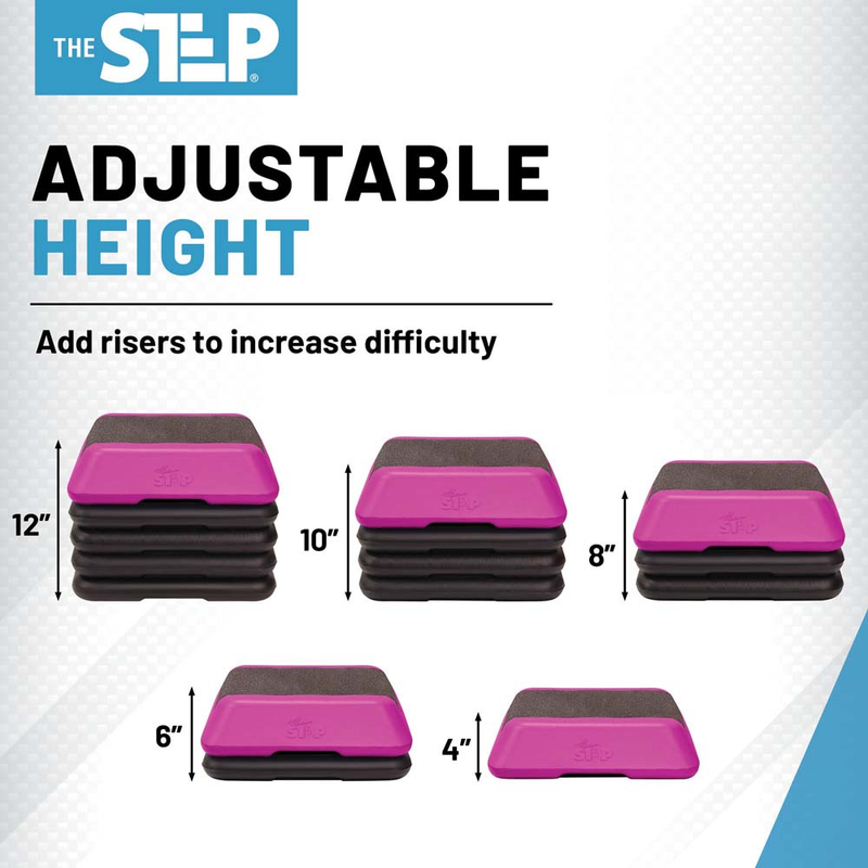 The Step Adjustable High Step Aerobic Platform with 4 Risers, Home Gym Workout Equipment, Fitness Exercise Equipment Made in the USA - Pink