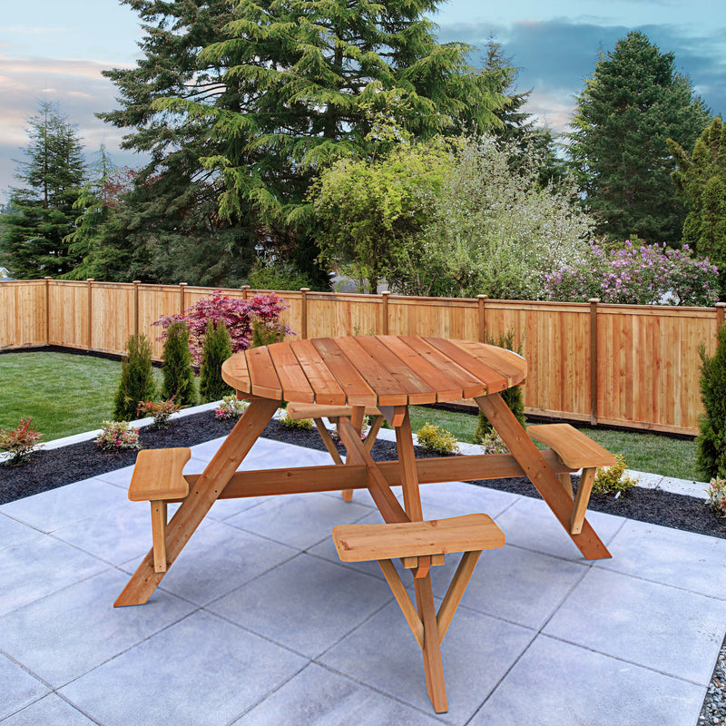 Jack and June Circular Cedar Picnic Table - Outdoor Leisure Table